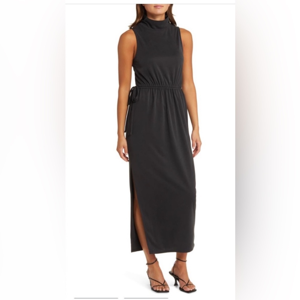 Open Edit Black Mock Neck dress